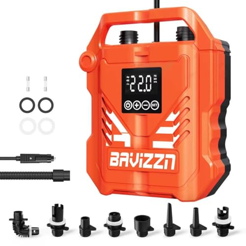BAVIZZN Pompa SUP 22 PSI 12 V CC – Pompa per paddleboard a due stadi con spegnimento automatico, adatta per gonfiaggio e sgonfiaggio di paddleboard, gommoni e sport acquatici