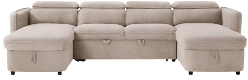 Beehive Furniture Corfu - U-Shaped Corner Sofa Bed - Beige Upholstered Large Family Couch | Setup Included | Built to Last (U-Shaped Corner Sofa Bed)