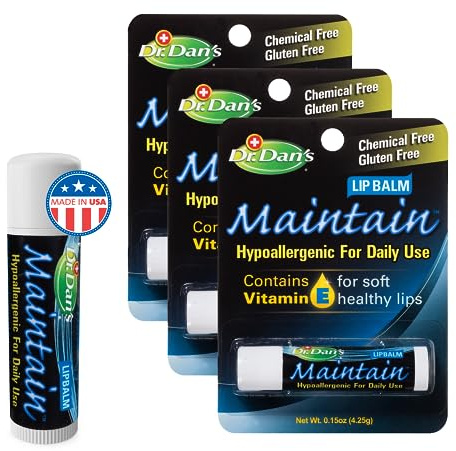Dr. Dan's Maintain Lip Balm - Perfect for Everyday and Cortibalm aftercare, Mild Ingredients & Beeswax, Vitamin E Enriched for Moisturizing Dry Lips, Ensures Smooth, Soft Feel, 3 Pack