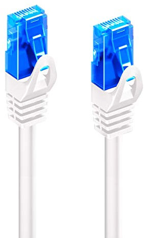 Câble patch Ethernet Cat.5e U/UTP transmission jusqu'à 1Gigabit, 2 connecteurs RJ45, câble PVC, CCA, AWG 26/7. Idéal pour la transmission par fibre optique avec des liaisons Gigabit/LAN, 2m, Blanc