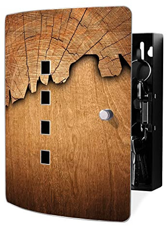 banjado Design Schlüsselkasten aus Edelstahl für 10 Schlüssel/Schlüsselschrank zur Schlüssel Aufbewahrung 24 x 21,5 x 7cm groß mit praktischem Magnetverschluss/Motiv Holz