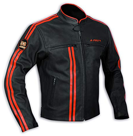 A-Pro Lederjacke Herren Biker Motorrad CE Protektoren Echtleder Thermic Orange XXL