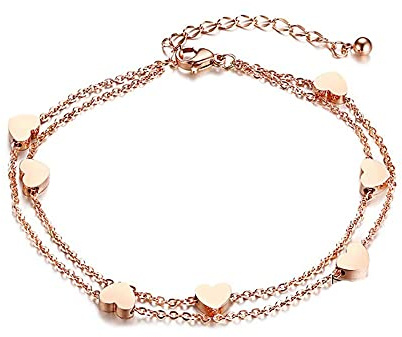 findout Damen 14K Roségold vergoldet Titan Stahldraht perfekte sieben Herzen Fußkettchen/Armbänder, für Frauen, Mädchen, (f1235) (Armbänder)