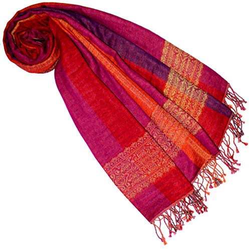 Lorenzo Cana Pashmina Schaltuch 70 x 180 cm Baumwolle Damenschal Wolle Stola mehrfarbig bunt Naturfaser Schal Naturfaser Markenschal Fransen gewebt