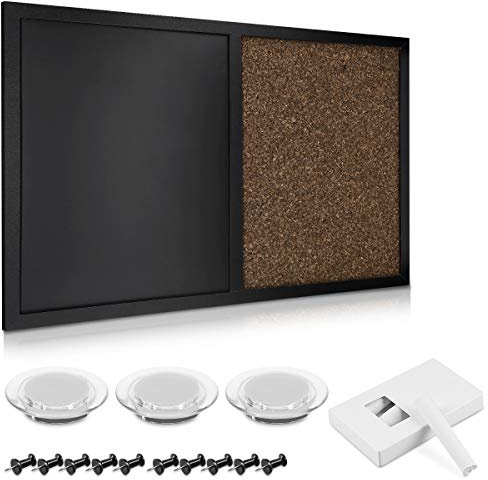 Navaris Combination Chalk and Cork Board - 16 x 24 in Magnetic Chalkboard Combo Framed Bulletin Board for Wall - Includes Chalk, Push Pins, Magnets