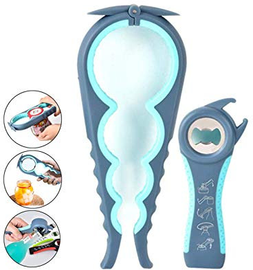 Easy Jar Flaschenöffner Kit, 5in1 und 4in1 Multifunktionsglasöffner, einfach zu bedienen für Kinder, ältere Menschen und Arthritis-Betroffene, Silikon-Handgreiferhilfe (Blau)