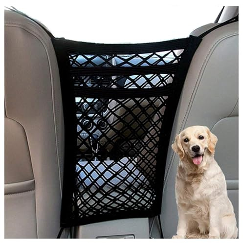 DYKESON Pet Barrier Dog Car Net Barrier with Car Mesh Organizer Baby Stretchable Storage Bag Universal for Cars, SUVs -Easy Install,Safer to Drive with Pets and Children, 3 Layer S