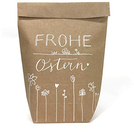 Eine der Guten Ostertüten, Geschenktüten Set - Frohe Ostern, 12 bedruckte Kraftpapiertüten als Osternest Alternative für Ostergrüße, Geschenke, Mitgebsel & Giveaways, 14 x 22 cm