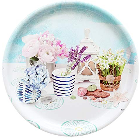Lashuma Frühstückstablett Kunststoff, großes Deko Tablett Ø: 40 cm, rundes Küchentablett Druck: Romantik