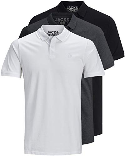 JACK & JONES 3er Pack Herren Poloshirt Slim Fit Kurzarm schwarz weiß blau grau XS S M L XL XXL 12171776