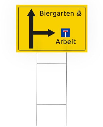 Vispronet Gartenschild Biergarten / Arbeit Verkehrsschild ✓ 60x40 cm ✓ rechteckig ✓ bedruckt ✓ Hinweisschild, Werbeschild ✓ Hohlkammerplatte ✓ inkl. Drahtständer