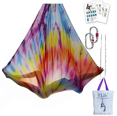F.Life Aerial Yoga Hammock 5.5 yards Premium Aerial Silk Fabric Yoga Swing for Antigravity Yoga Inversion Include Daisy Chain,Carabiner and Pose Guide (Mandala)