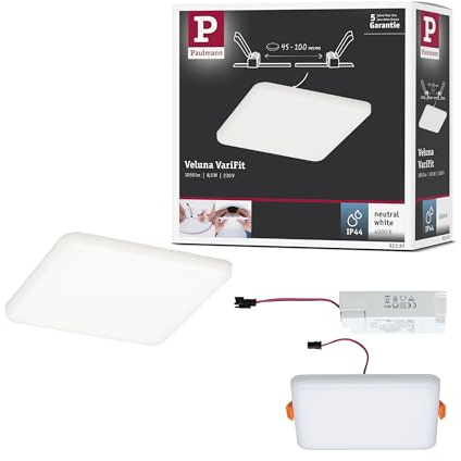 Paulmann 92397 LED Panel Einbauleuchte Veluna VariFit IP44 Neutralweiß 125x125mm eckig incl. 1x8,5 Watt Deckenleuchte Satin Deckenlampe Kunststoff Wohnzimmerlampe 4000 K