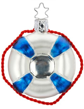 Inge Glas - Christbaumschmuck, Baumschmuck - Rettungsring - 7 cm - mundgeblasenes Glas