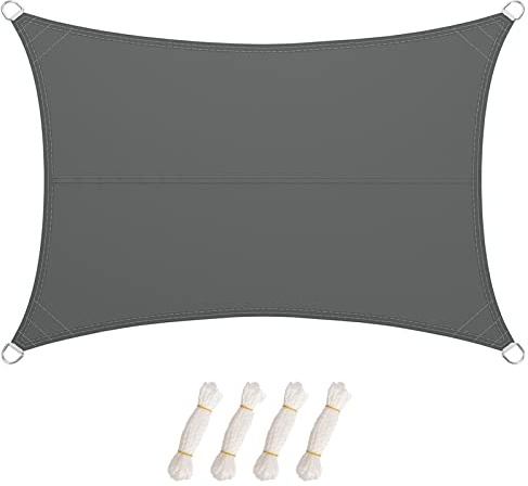 LARMNEE Sonnensegel, Wasserdicht, 3 x 5 m, Quadrat, Sonnenschutz, PES, Reißfestigkeit, Segeltuch Pergola, 95% UV-Block, Terrasse, Garten, Outdoor, Balkon, Rauchgrau EGY35SP02