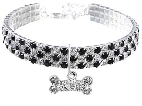 RayMinsino Haustierhalsband mit Diamanten, verstellbarer Kristalldiamant elastischer Knochenanhänger Hochzeitskatze und Hund kleiner Haustierhalskettenschmuck