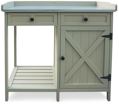 HABAU Pflanztisch mit Unterschrank – Gartentisch aus FSC®-zertifiziertem Massivholz mit Arbeitsfläche & Stauraum – 98 x 48 x 95 cm – Grau