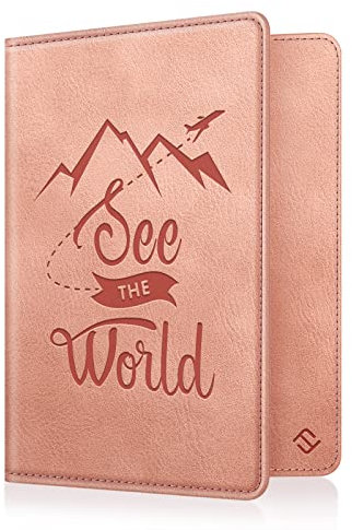 FINTIE Reisepass Impfpass Schutzhülle - Premium Kunstleder Reisepasshülle Travel Organizer mit RFID-Blockier für Kreditkarten, Ausweis, Reisedokumente Damen Herren, Vintage Rosa