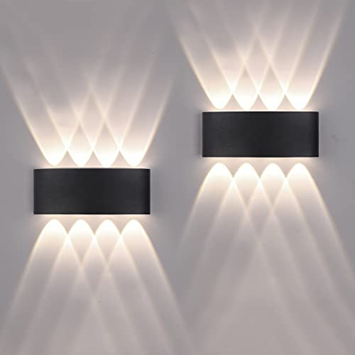 FUPE 2 Piezas Lámparas de Pared Exterior/Interior LED Aplique Pared 16W 1600LM ip65 impermeables up and down lámparas de pared de aluminio modernas que brillan arriba y abajo(Negro 4500k luz natural)