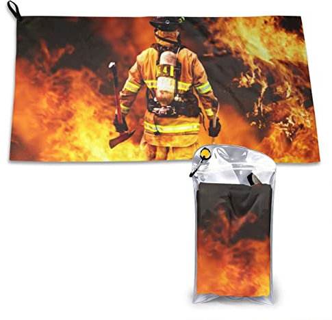 AROONS Schnell trocknendes Handtuch mit Tasche – Feuerwehrmann Feuerwehrmann Flamme bedruckt, super saugfähiges Gesichtstuch Mikrofaser Reise Sport Handtücher 80 x 40 cm