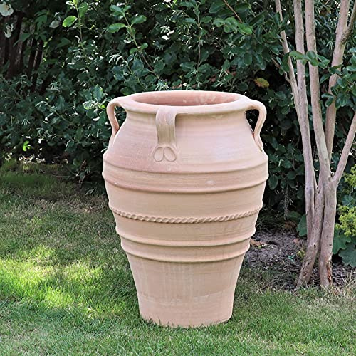 Palatina Werkstatt Exklusiv terrakotta amfora, 60 cm bränd, unik handgjord amfora, med dräneringshål för vattenloggning, amfora, för trädgård, inomhus, medelhavskruka