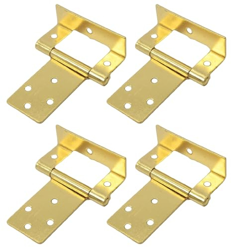 Large Brass Cranked 50mm / 2 Flush Hinges Door Cranked Flush Hinges Heavy Duty Crank Flush Hinges for Internal External Doors Cupboards Cabinets Dresser Wardrobes Pack of 4.