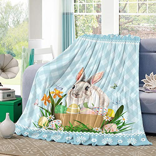 Decke Aquarell-Osterhase Mit Eiern Falten Beständig Kuscheldecke Warme Sofaüberwurf Decke Für Weihnachten Geschenke Sofa 60x50