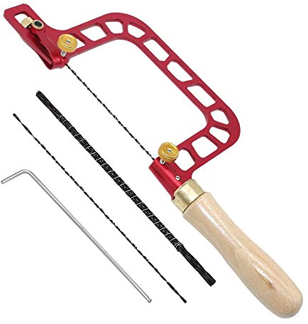 Juego de sierra de marquetería con marco de aluminio y cuchillas de repuesto para carpintería, tableros de madera, corte de plástico y metal (sierra y cuchillas de 12 piezas)