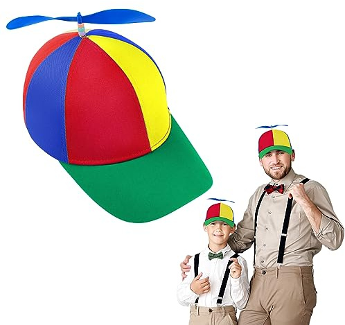 Aomig Gorra de Hélice de Colores, Gorras de béisbol, Sombrero de Helicóptero Unisexo, Tapa de hélice extraíble Adecuado para Fiestas al Aire Libre, Cosplay (Aleros Azul Verdosos）