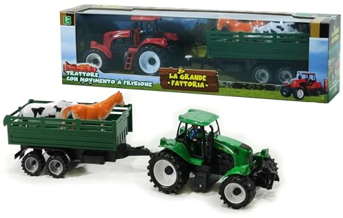 Trattore con Rimorchio Giocattolo Trattore Agricolo con Carro Porta Animali Fattoria Trattori a Frizione Mezzo Agricolo Grande Giocattolo per Bambini Trattori con Carro Rimorchio,Colori Assortiti