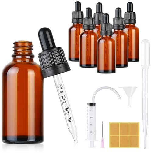 Furuising 6 Stück Pipettenflasche 30ml, Apothekerflasche mit Pipette, Wiederverwendbar Glas Tropfflasche Glasflaschen Braunglasflasche mit 3ml Bürette, Spritze für Ätherische Öl Aromatherapie