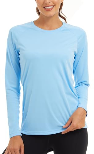 KEFITEVD Damen Langarmshirt UPF 50 Rundhals UV Sonnenschutz Sportshirt | Langarm Longsleeve Mit Rundhals, Geeignet Für Frühling, Sommer Strand, UV Kleidung Mit Zuverlässigem Sonnenschutz