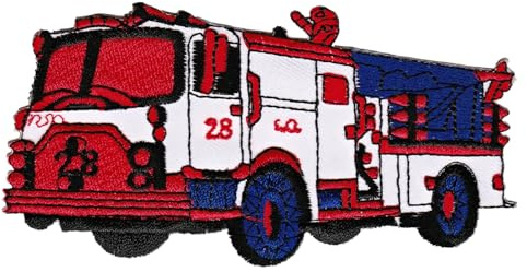 Feuerwehr Leiterwagen Aufnäher zum aufbügeln oder aufnähen Bügelbild Aufbügler für Kleidung gestickter Auto Einsatzwagen Bügelflicken Applikation Baby Patch Größe 12,0 x 6,0 cm
