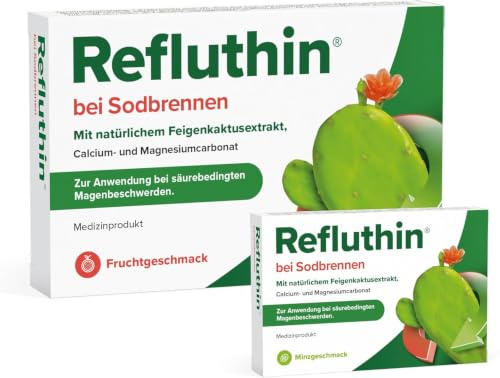 Refluthin bei Sodbrennen | 16 +16 Kautabletten in Frucht- und Minzgeschmack | Medizinprodukt | Reflux-Beschwerden & Sodbrennen | neutralisiert überschüssige Magensäure | vegan & glutenfrei