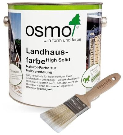 OSMO Landhausfarbe High Solid 2,5 L Kieselgrau 2708 Wetterschutzfarbe Wasserabweisend + Flächenstreicher Pinsel von Pfahler Gratis