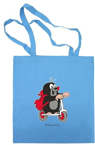 Zdeněk Miler Sac en tissu pour shopping alimentaire avec poignée Sac en coton Original La petite taupe et la trottinette Bleu 42 x 38 cm Pour enfants garçons filles Unisexe, bleu