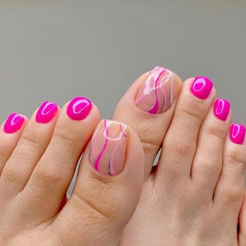 Boloshine 24 Stück Künstliche Zehennägel Kurz, Quadratische Französische Falsche Zehennägel Press on Nails Füße, Ballerina Natürliche Künstlich Fußnägel Tips für Frauen Mädchen - Süßer Kuss