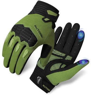 KUTOOK Fahrradhandschuhe MTB Mountainbike Fahrrad Handschuhe Herren Langfinger mit 5mm Palm Pad TPR SCR Protect Touch-Screen Atmungsaktiv Elastisch rutschfest Stoßdämpfend Grün XL
