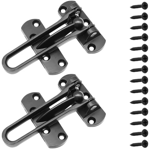 Ruidee 2Pcs Swing Bar Lock Front Door Locks Alloy Automatic Security Door Chain Restrictors Reinforcement Lock Latch Guard Clasp Flip Lock for Home Hotel (YG-MS/Black)