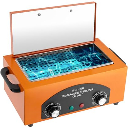 300W Hochtemperatur-Sterilisator 1.5L, 220℃ Trockene Hitze Hochtemperatur Sterilisator mit Timer und Eine Kontrollleuchte, Heißluftsterilisator für Manikürwerkzeugen Edelstahlbesteck (Orange)