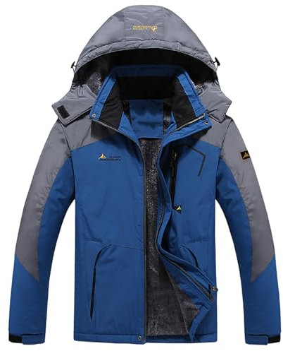 Waterproof Jacket For Men Outdoor Warm Windbreaker Jackets with Detachable Hooded Thickened Inner Fleece Patchwork Raincoat Casual Sports Coats Hiking Climbing Snow Rainwear Plus Size 6XL