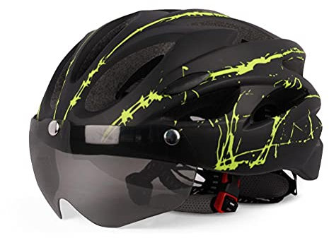 Helm, Leicht und Sicher, Atmungsaktiv, Allgemeine Größe, Zum Mountainbiken und Rennen, mit Sonnenblende (Grün Schwarz)