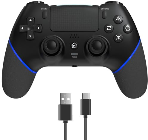 RCCBOOST Controller für PS4 mit TURBO MACRO Programmierung, 2024 Neuer HALL Effect Joystick Sensitive Non Drift, 1000mAh Akku Controller für PS4/ Pro/Slim mit Lautsprecher Audio Jack(Blau)