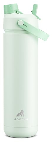 POWCAN 26 oz Insulated Water Bottle with 2-in-1 Straw and Spout Lid, Keep Cold 24H, Leak-Proof, Fits in Car Cup Holder, Stainless Steel Water Bottle for Sports, Travel, and School (Mint)