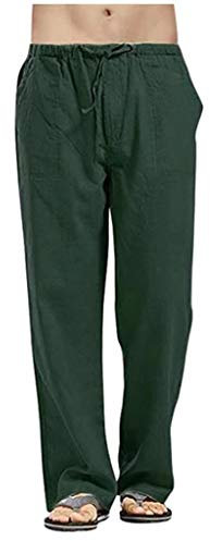 Cargohose für Herren, lockere Passform – Leinen-Jogginghose, Trainingshose, Sweatpants mit Kordelzug, normale Passform, Trainingshose, Heimtrainingshose, Komfort-Arbeitshose, Lounge-Hose, grün, XXL