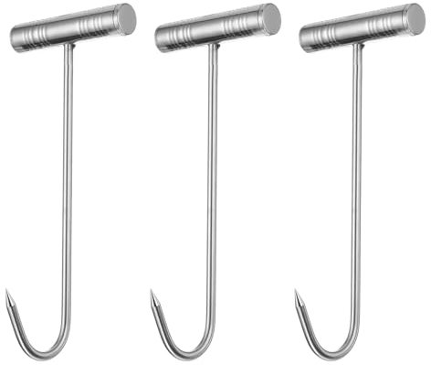 sourcing map 3Pcs Stainless Steel T Hooks 10 Inch 7.7mm T-Shaped Handle Meat Boning Hook T-Handle Boning Hooks for Kitchen Butcher Shop Restaurant BBQ Tool