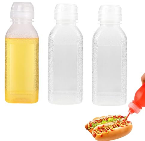 katmerio Squeeze Flasche, 3 Stück Quetschflasche mit Kappen, Squeeze Ölspender Flaschen, Leer Plastickflasche, Kein Leck Condiment Flaschen für Ketchup, Scharfe Soße, Olivenöl, Saucenflasche - 300ml