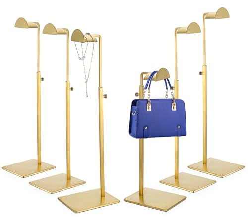 TOLIDA 6 Stück Handtaschenständer aus Metall Gold Handtaschenhalter mit Verstellbarer Höhe Großer D-Kopf-Taschenständer Geldbörsenhalter von Damen Mädchen für Tasche Hüte Brieftasche Requisiten