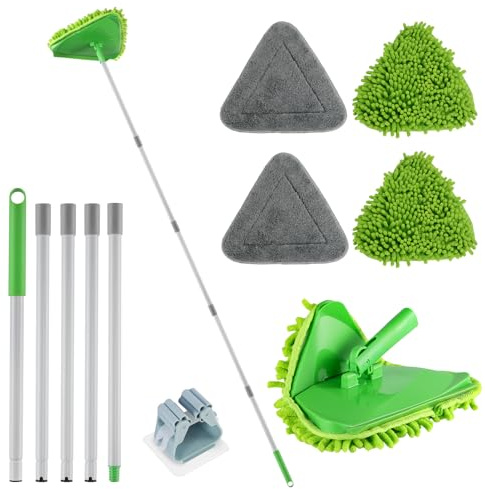 RONSUNG Wall Cleaner Mop, 82-Inch Handle, Baseboard Cleaner Tool, 4 Pads | Wall scrubber with long handle, triangle head, squeegee, and 4 pads for walls, ceilings, windows, baseboards, and floors