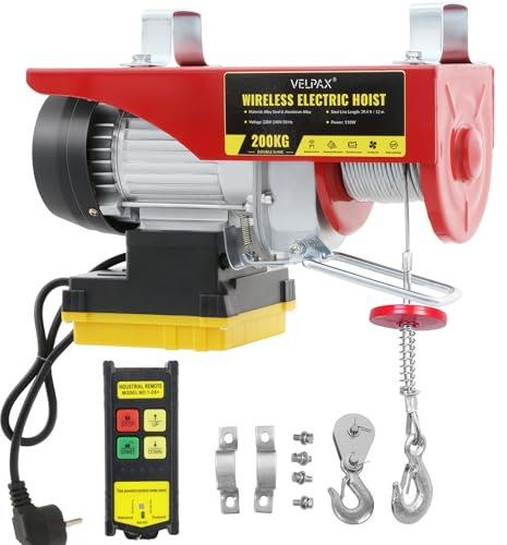 Treuil Électrique, Capacité de Levage de 200 kg, Treuil de 12 m, Treuil Électrique 510 W, Vitesse de Levage de 10 m/min, Avec Télécommande Radio Treuil à Câble Avec Poulies et Câble en Acier Tressé